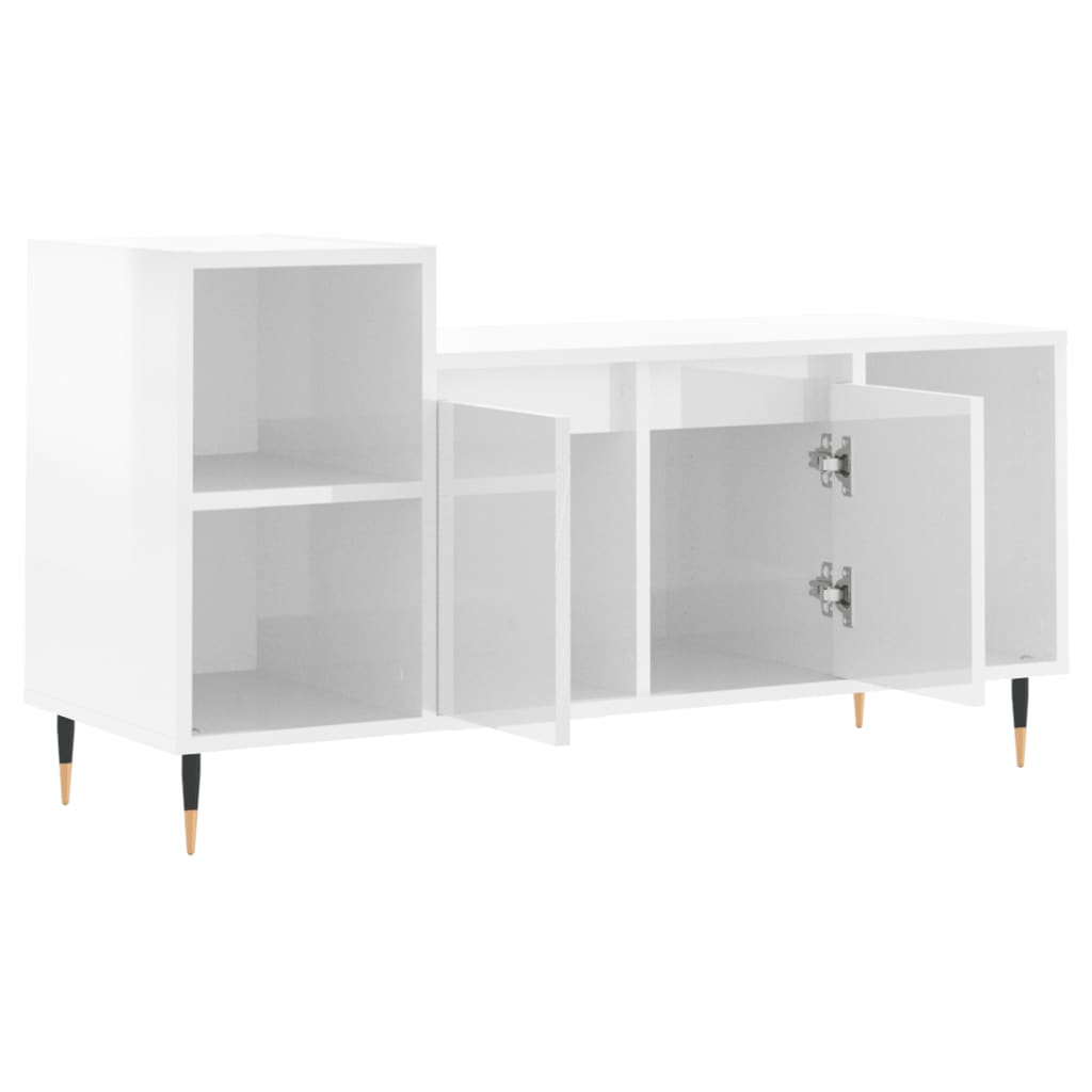 Mobile Porta TV Bianco Lucido 100x35x55 cm in Legno Multistrato - homemem39