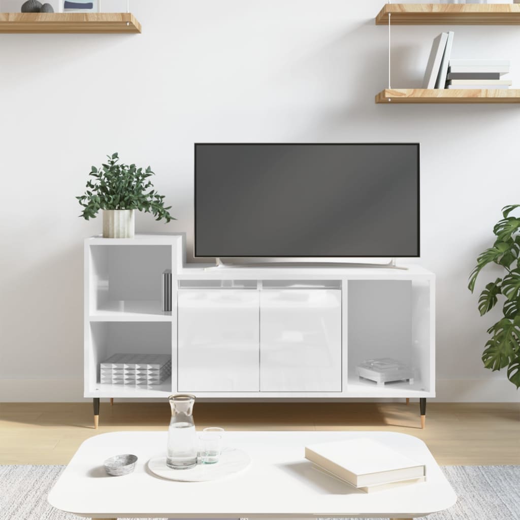 Mobile Porta TV Bianco Lucido 100x35x55 cm in Legno Multistrato - homemem39