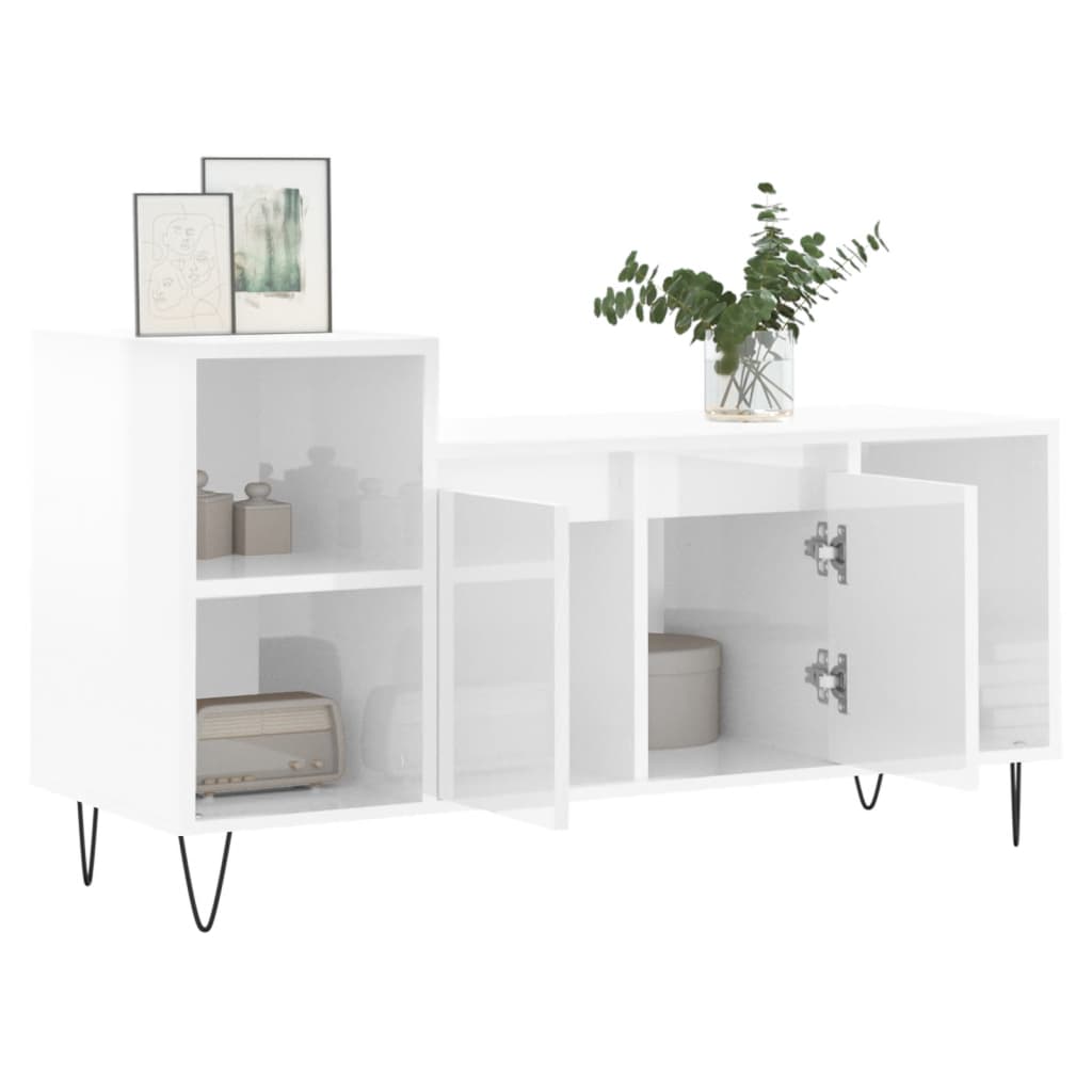 Mobile Porta TV Bianco Lucido 100x35x55 cm in Legno Multistrato - homemem39