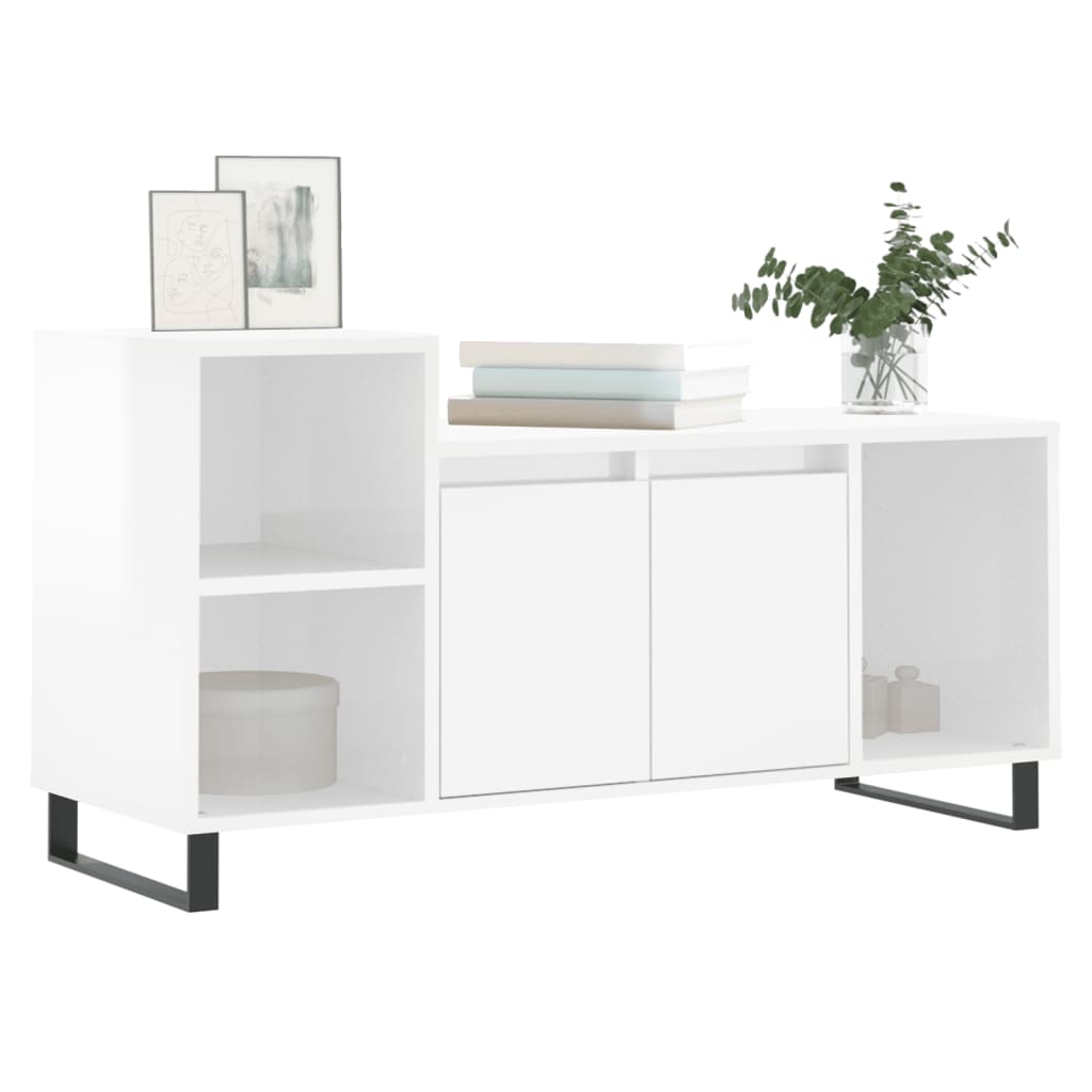 Mobile Porta TV Bianco Lucido 100x35x55 cm in Legno Multistrato - homemem39