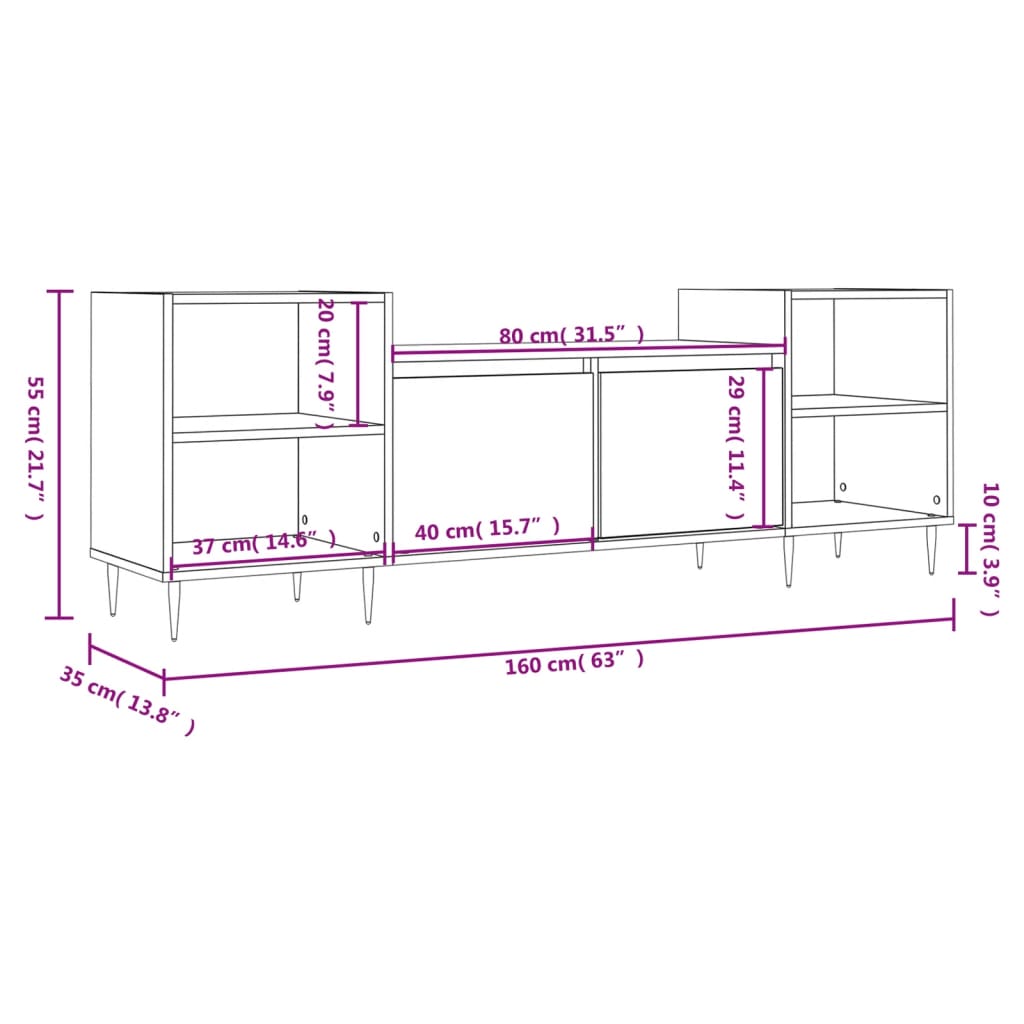 Mobile Porta TV Bianco 160x35x55 cm in Legno Multistrato - homemem39