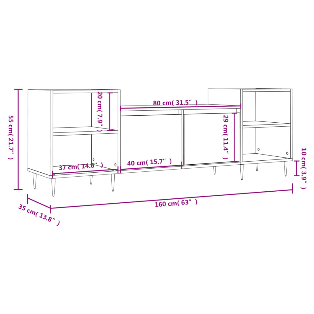 Mobile Porta TV Rovere Sonoma 160x35x55 cm Legno Multistrato - homemem39