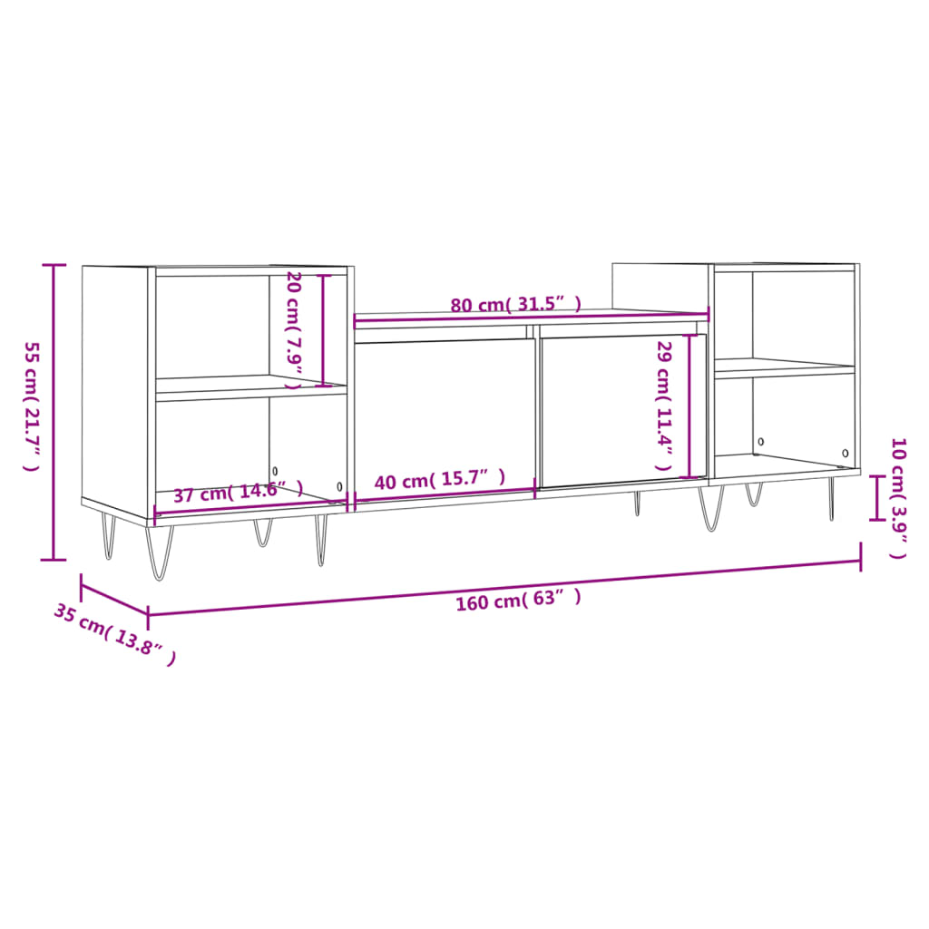 Mobile Porta TV Bianco 160x35x55 cm in Legno Multistrato - homemem39