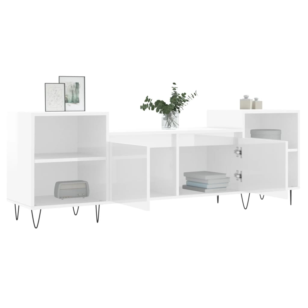 Mobile Porta TV Bianco Lucido 160x35x55 cm in Legno Multistrato - homemem39