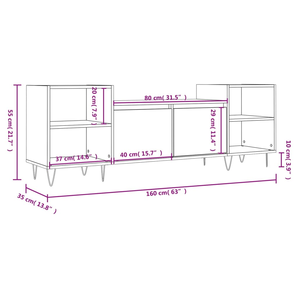 Mobile TV Rovere Fumo 160x35x55 cm in Legno Multistrato - homemem39