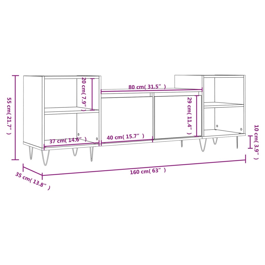 Mobile TV Grigio Sonoma 160x35x55 cm in Legno Multistrato - homemem39