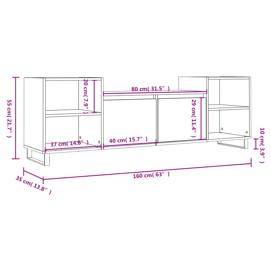 Mobile Porta TV Nero 160x35x55 cm in Legno Multistrato - homemem39