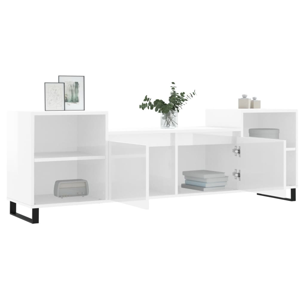 Mobile Porta TV Bianco Lucido 160x35x55 cm in Legno Multistrato - homemem39