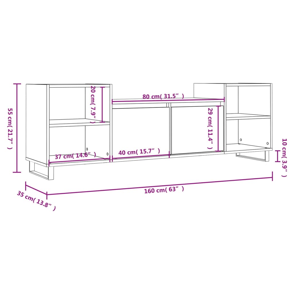 Mobile Porta TV Bianco Lucido 160x35x55 cm in Legno Multistrato - homemem39