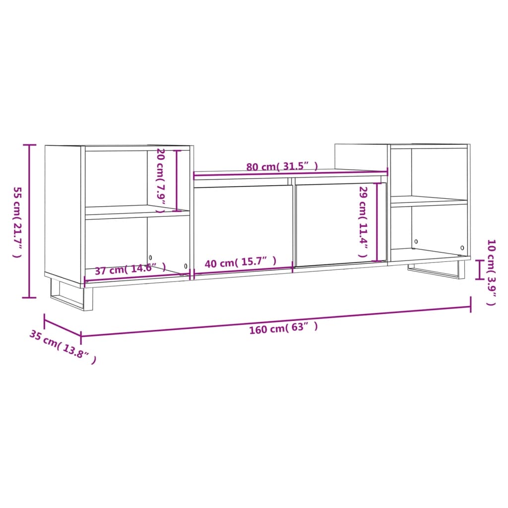 Mobile TV Rovere Marrone 160x35x55 cm in Legno Multistrato - homemem39