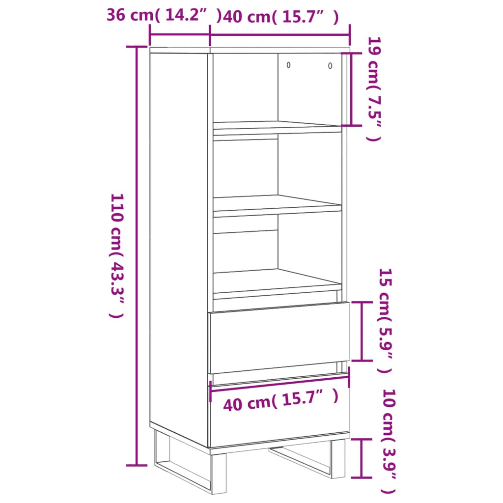 Credenza Bianco Lucido 40x36x110 cm in Legno Multistrato - homemem39