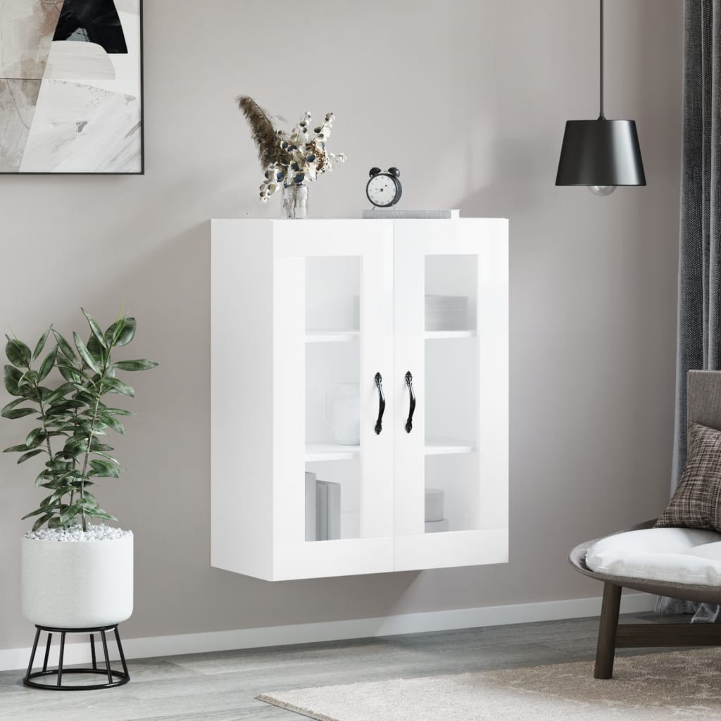 Mobile a Parete Bianco Lucido 69,5x34x90 cm Legno Multistrato - homemem39