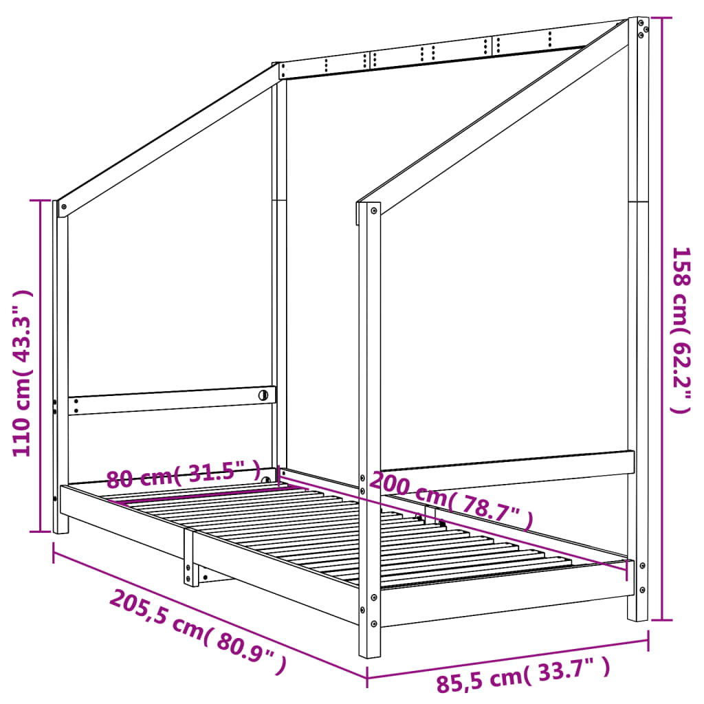 Giroletto per Bambini 80x200 cm in Legno Massello di Pino - homemem39