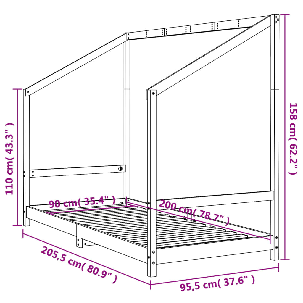 Giroletto per Bambini 90x200 cm in Legno Massello di Pino - homemem39