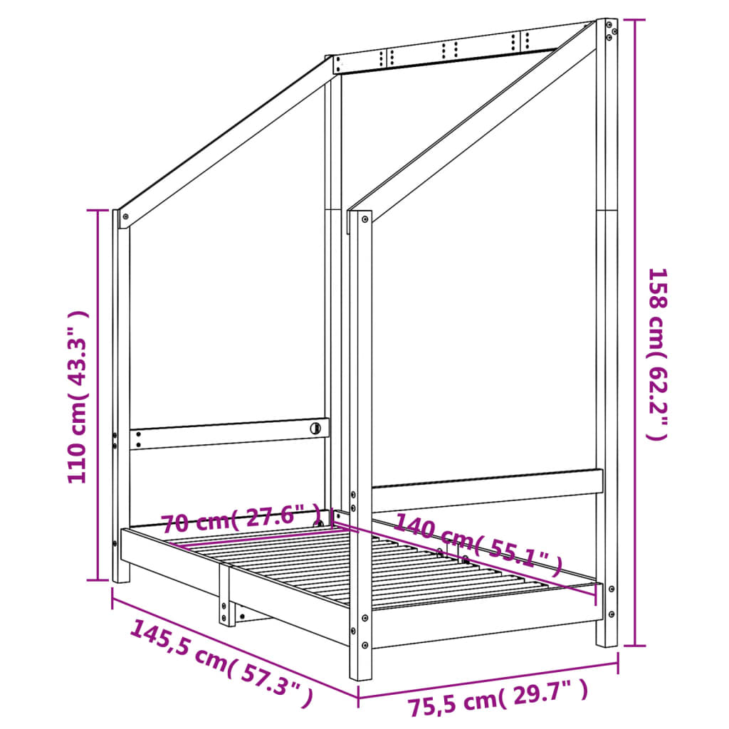 Giroletto per Bambini Bianco 70x140cm in Legno Massello di Pino - homemem39