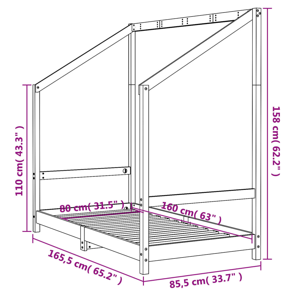 Giroletto per Bambini 80x160 cm in Legno Massello di Pino - homemem39