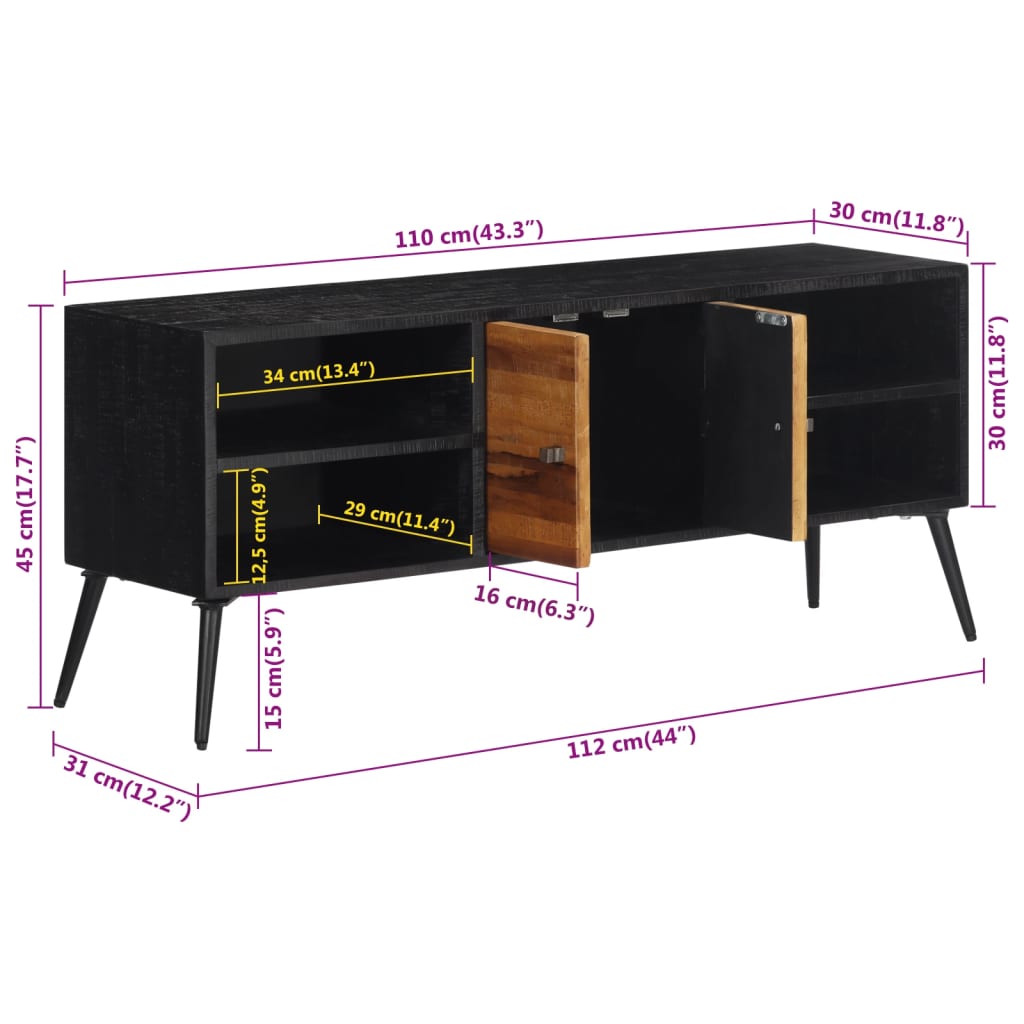 Mobile Porta TV 112x31x45 cm in Teak Massello di Recupero - homemem39