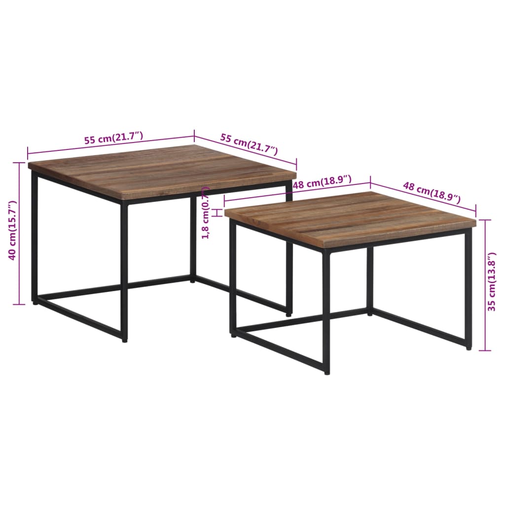 Tavolini a Incastro 2 pz in Legno Massello di Teak - homemem39