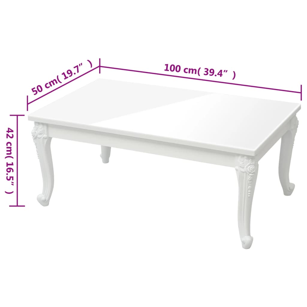 Tavolino da Salotto Bianco Lucido 100x50x42cm Legno Multistrato - homemem39