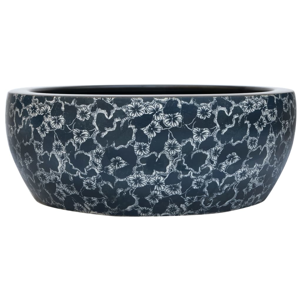 Lavabo da Appoggio Nero e Blu Rotondo Φ41x14 cm Ceramica - homemem39