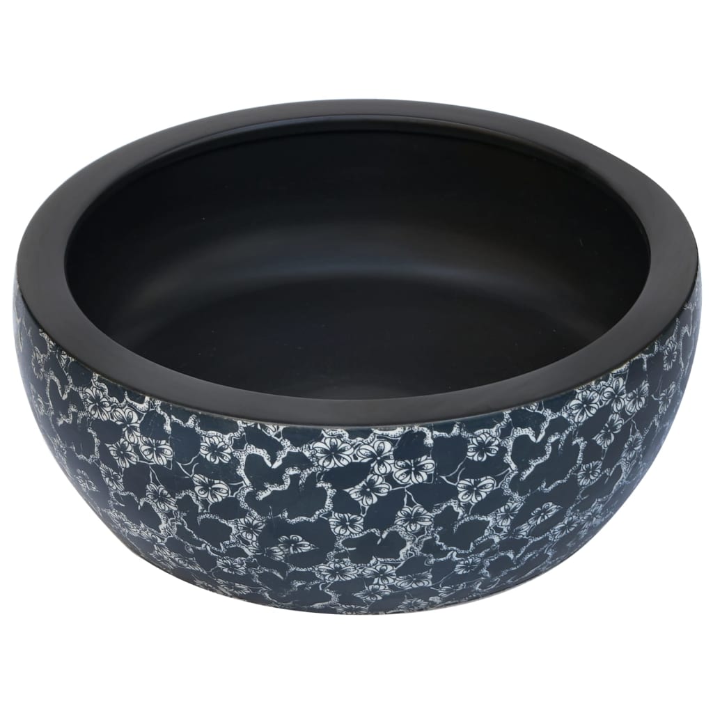 Lavabo da Appoggio Nero e Blu Rotondo Φ41x14 cm Ceramica - homemem39