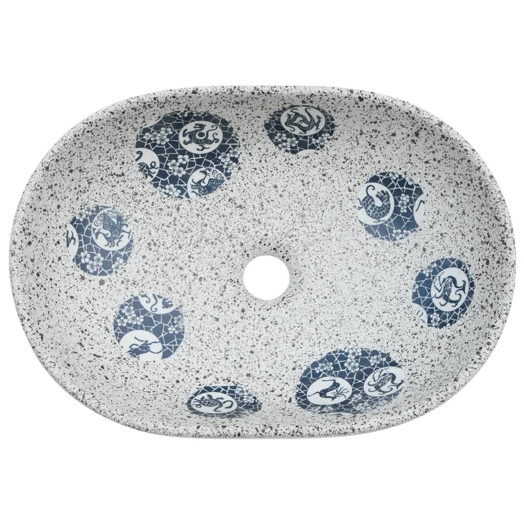 Lavabo da Appoggio Grigio e Blu Ovale 47x33x13 cm Ceramica - homemem39