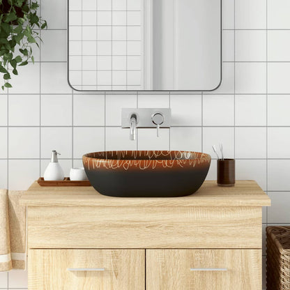 Lavabo da Appoggio Nero e Arancione Ovale 47x33x13 cm Ceramica - homemem39