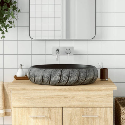 Lavabo da Appoggio Nero e Grigio Ovale 59x40x15 cm Ceramica - homemem39