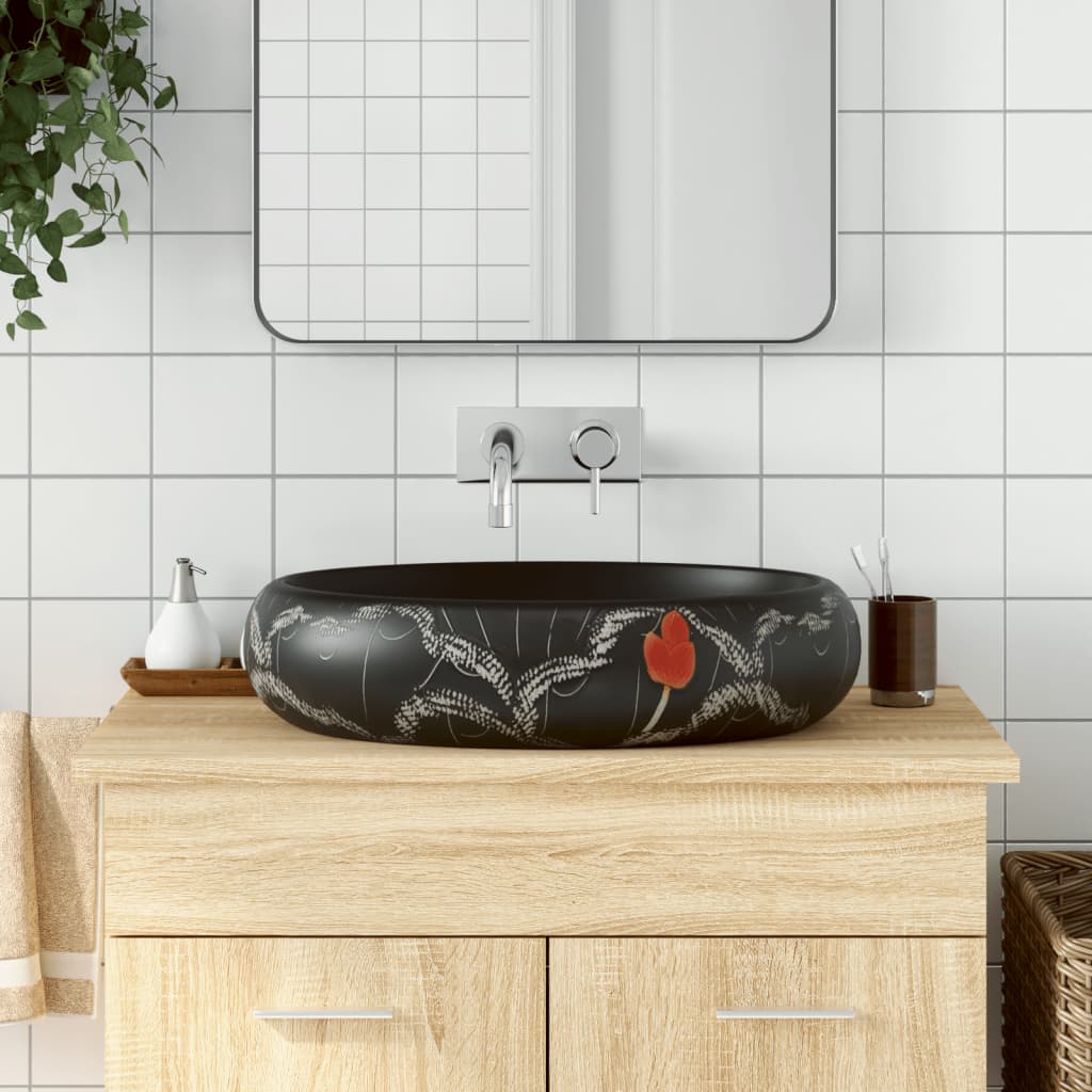Lavabo da Appoggio Nero Ovale 59x40x15 cm Ceramica - homemem39