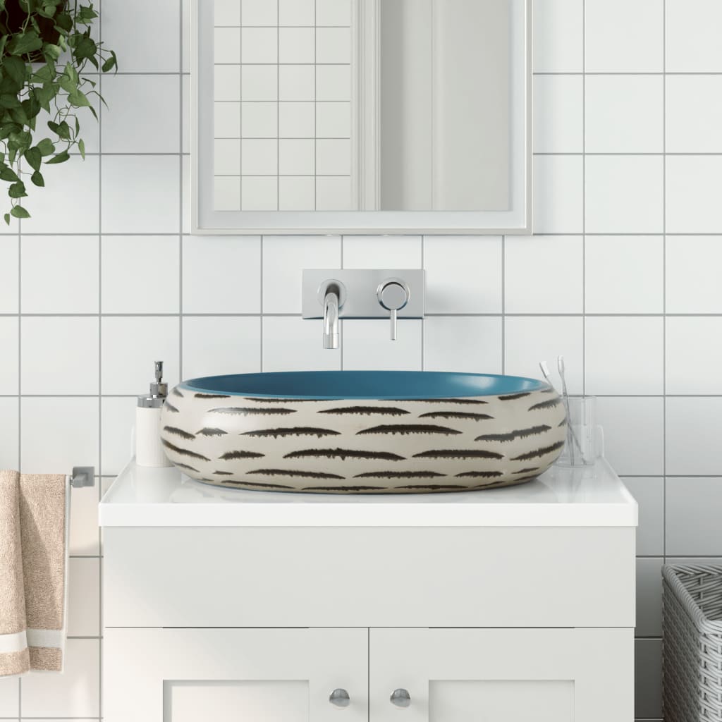 Lavabo da Appoggio Multicolore Ovale 59x40x15 cm Ceramica - homemem39