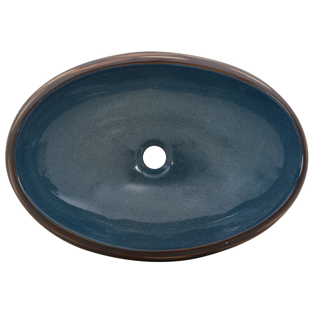 Lavabo da Appoggio Marrone e Blu Ovale 59x40x15 cm Ceramica - homemem39