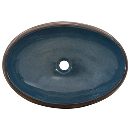 Lavabo da Appoggio Marrone e Blu Ovale 59x40x15 cm Ceramica - homemem39