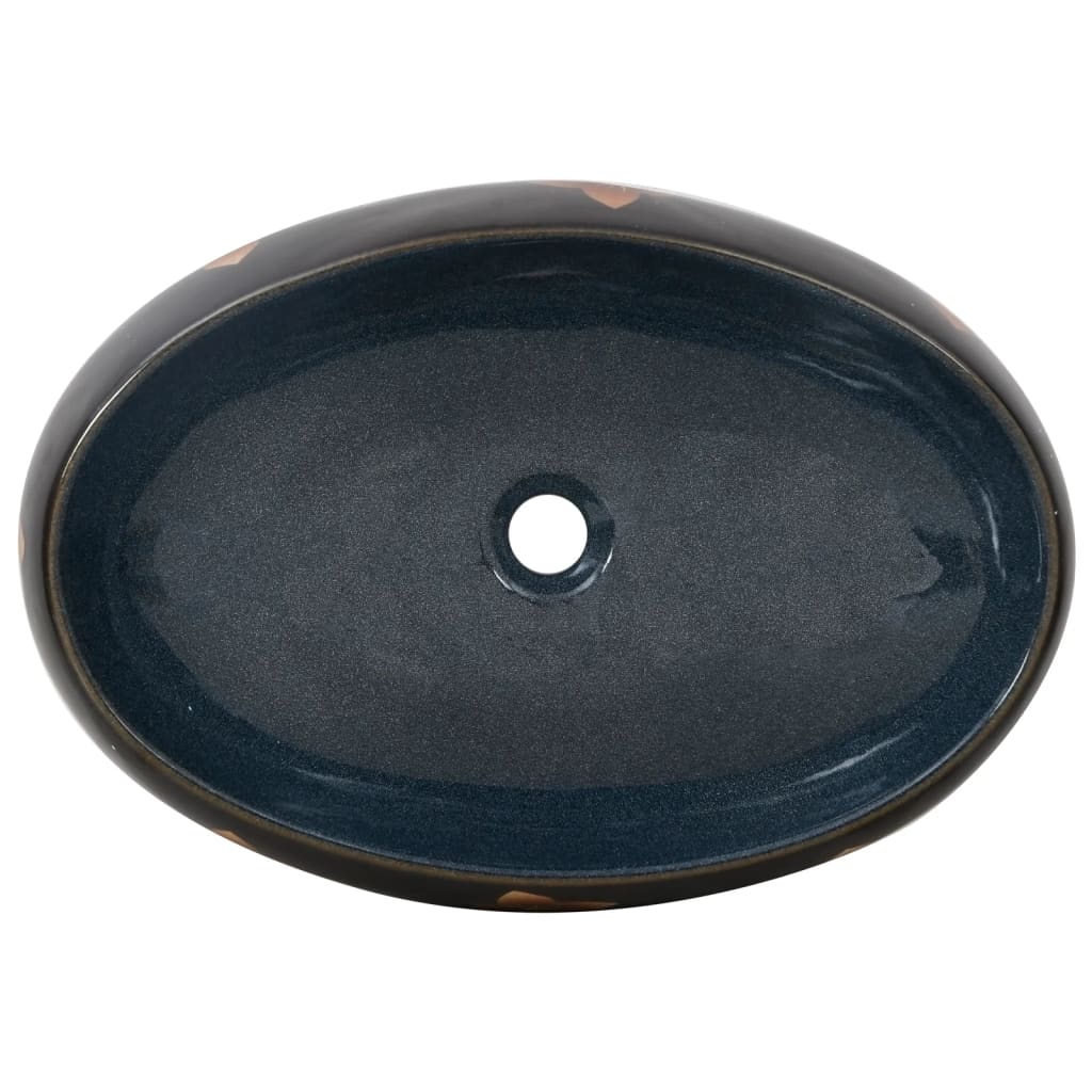 Lavabo da Appoggio Nero e Blu Ovale 59x40x15 cm Ceramica - homemem39