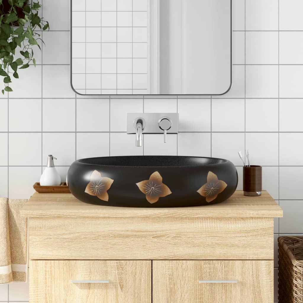 Lavabo da Appoggio Nero e Blu Ovale 59x40x15 cm Ceramica - homemem39