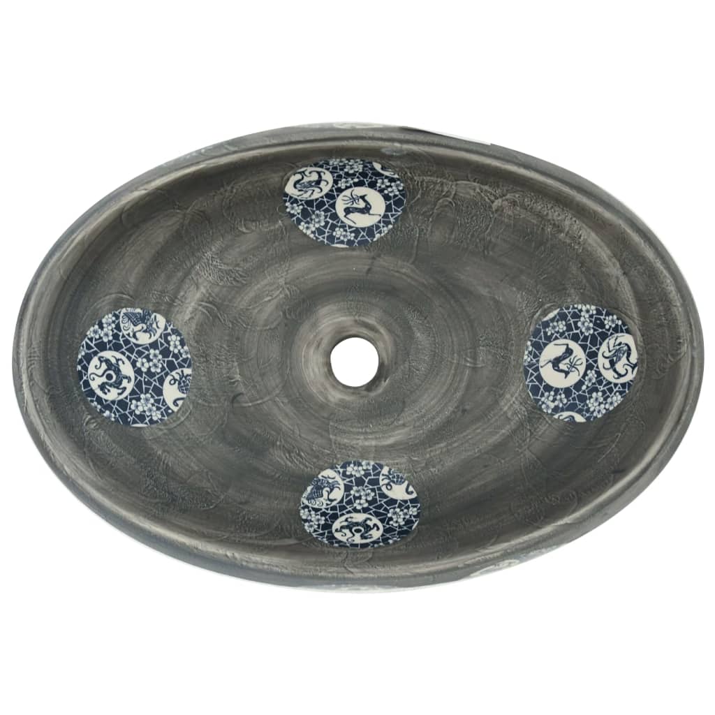 Lavabo da Appoggio Grigio Ovale 59x40x15 cm Ceramica - homemem39