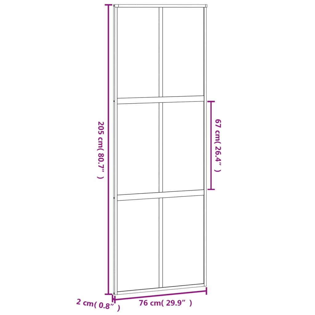 Porta Scorrevole Nera 76x205 cm in Vetro Temperato e Alluminio - homemem39