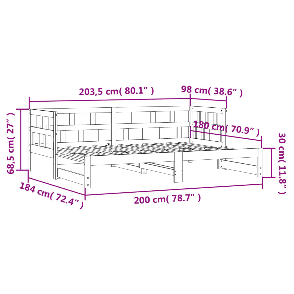 Divano Letto con Letto Estraibile 90x200cm Legno Massello Pino - homemem39