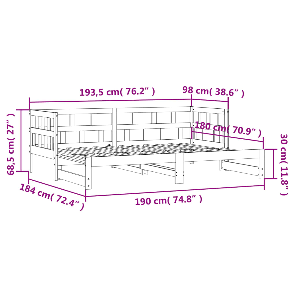 Divano Letto con Letto Estraibile 90x190 cm Legno Massello Pino - homemem39