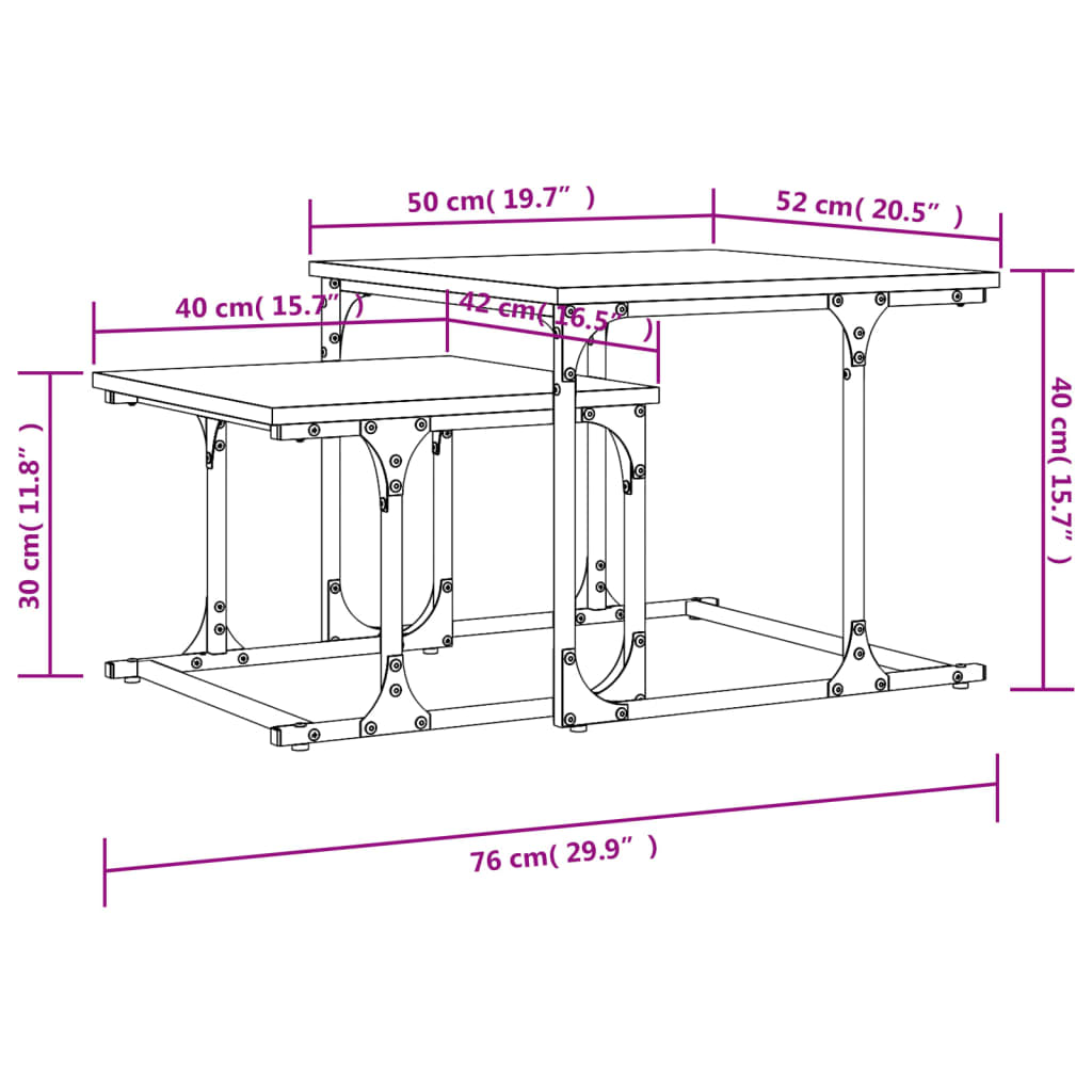 Tavolini Impilabili 2 pz Rovere Sonoma in Legno Multistrato - homemem39