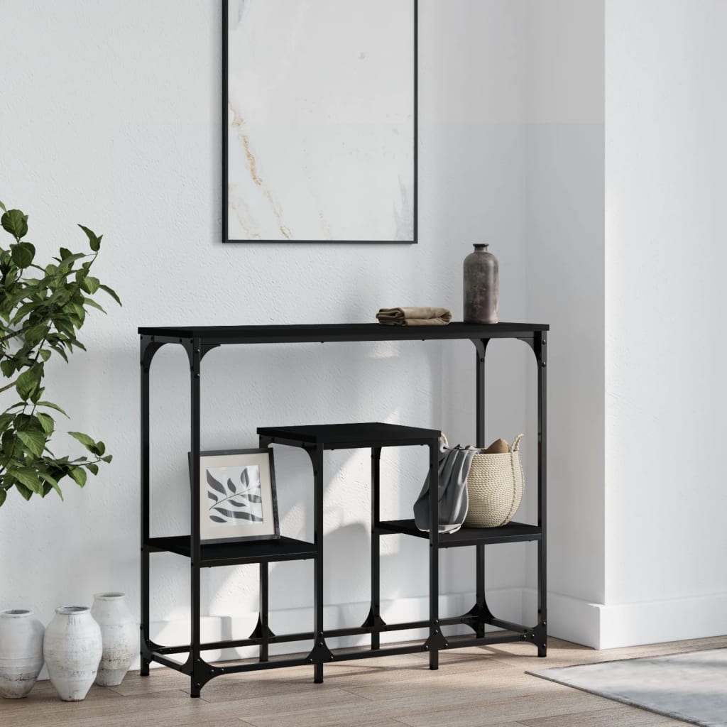 Tavolino Consolle Nero 89,5x28x76 cm in Legno Multistrato - homemem39