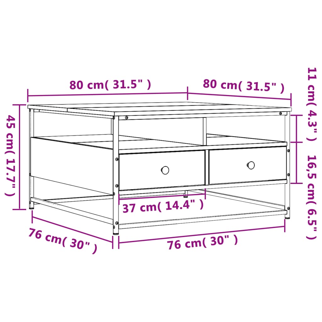 Tavolino da Salotto Rovere Marrone 80x80x45cm Legno Multistrato - homemem39