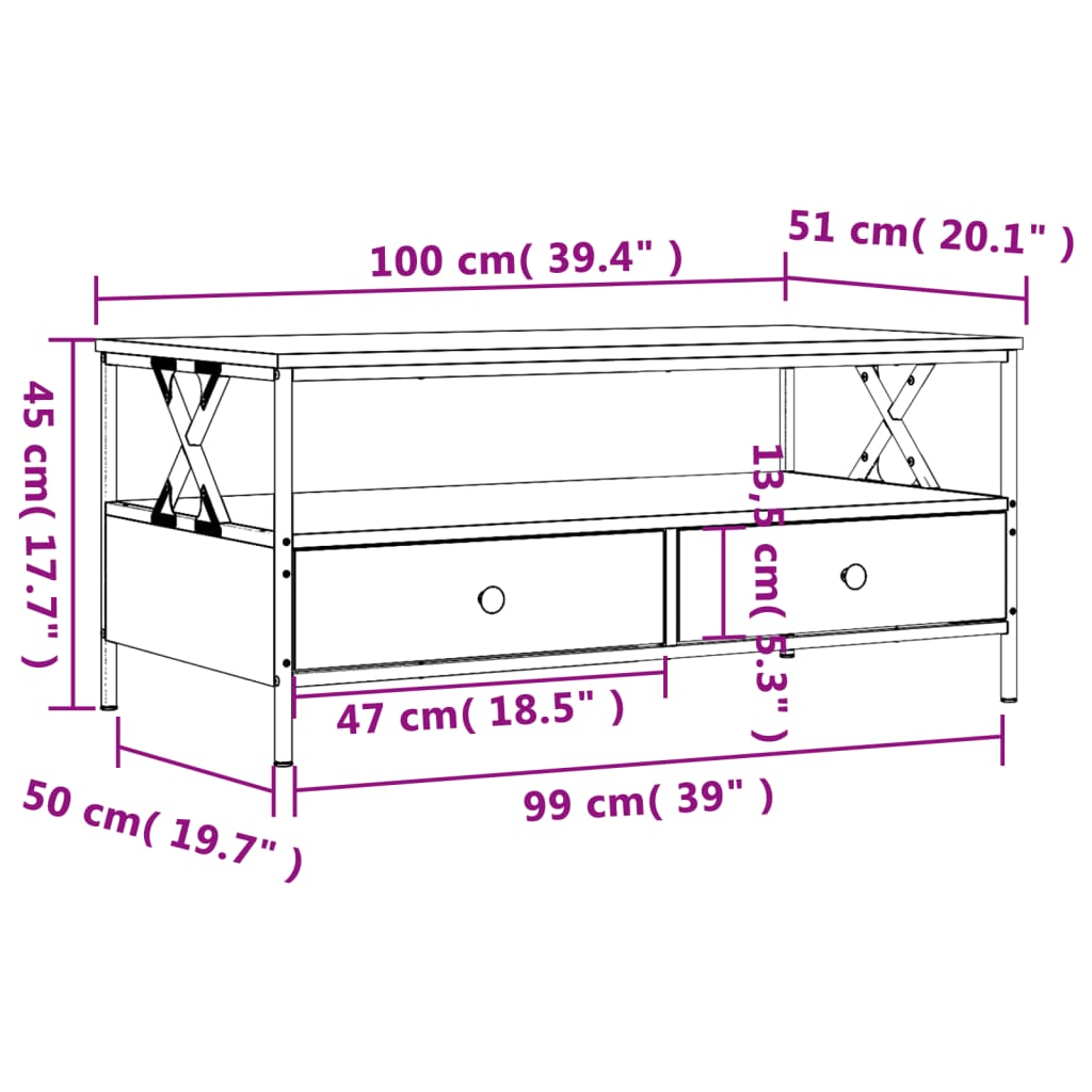 Tavolino Salotto Rovere Marrone 100x51x45cm Legno Multistrato - homemem39