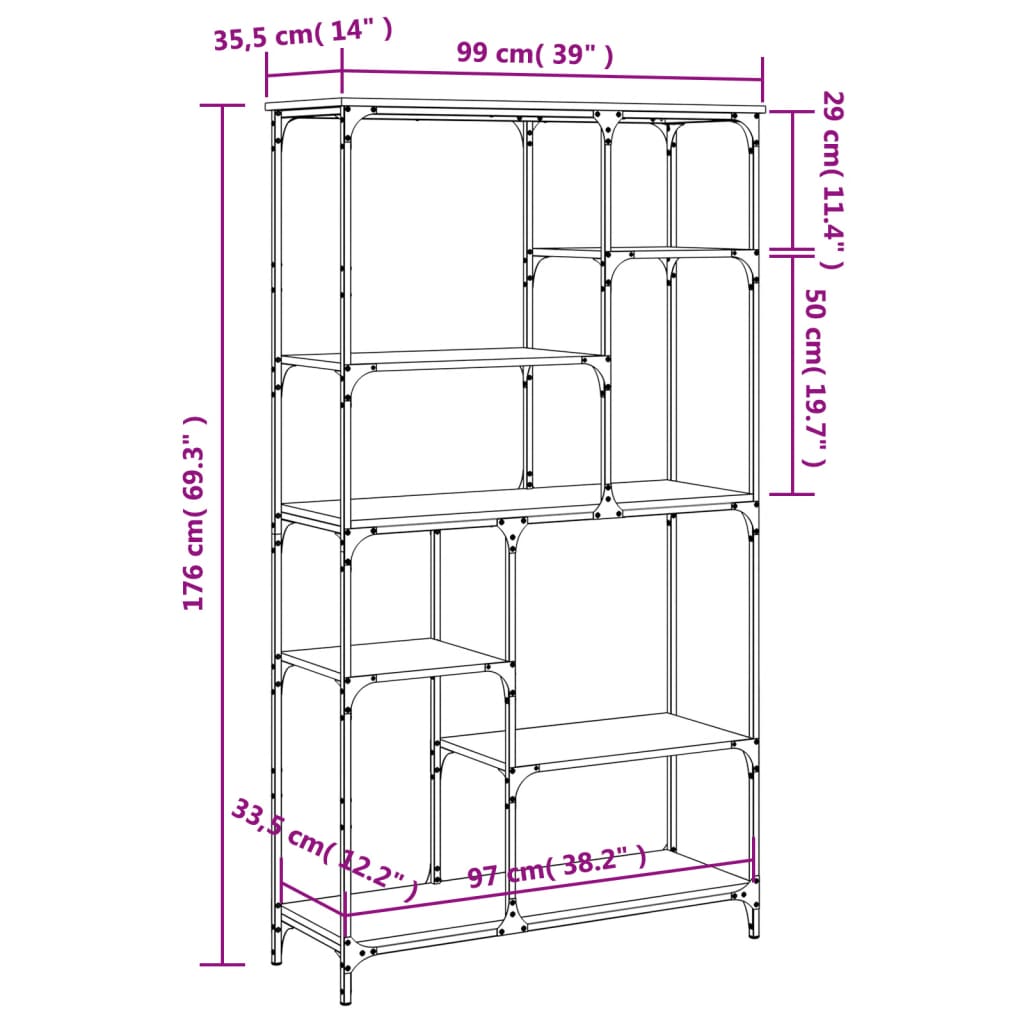 Libreria Nera 99x35,5x176 cm in Legno Multistrato e Acciaio - homemem39