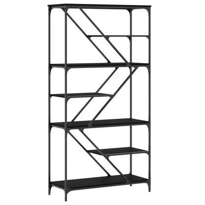 Libreria Nera 91x36x176 cm in Legno Multistrato e Acciaio - homemem39