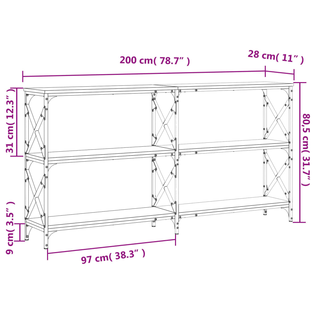 Tavolo Consolle Grigio Sonoma 200x28x80,5 cm Legno Multistrato - homemem39