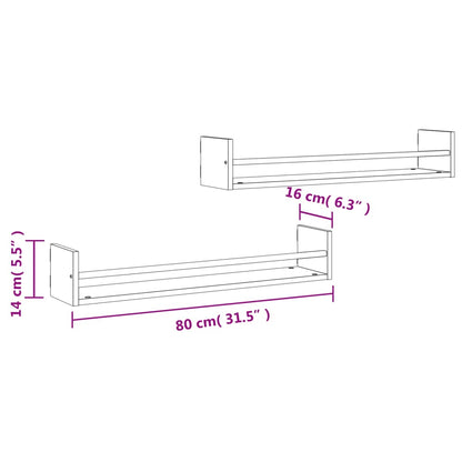 Mensole a Parete con Aste 2pz Rovere Marrone 80x16x14 cm - homemem39