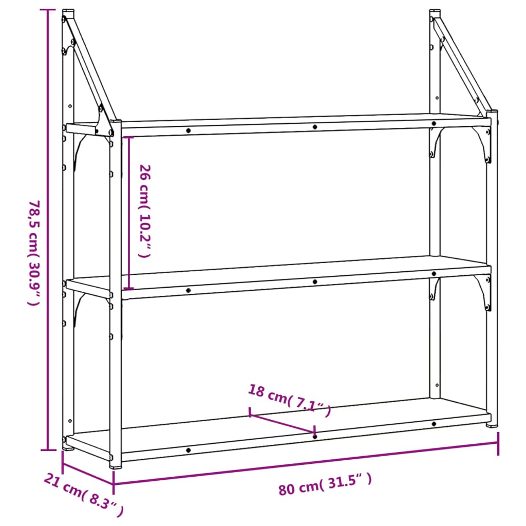 Scaffale Parete 3Ripiani Grigio Sonoma 80x21x78,5cm Multistrato - homemem39