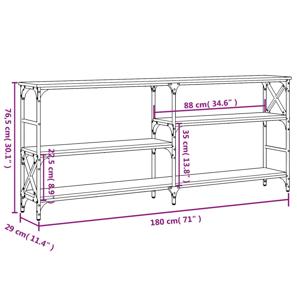 Tavolo Consolle Grigio Sonoma 180x29x76,5 cm Legno Multistrato - homemem39