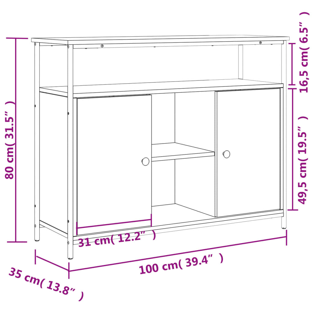 Credenza Nera 100x35x80 cm in Legno Multistrato - homemem39