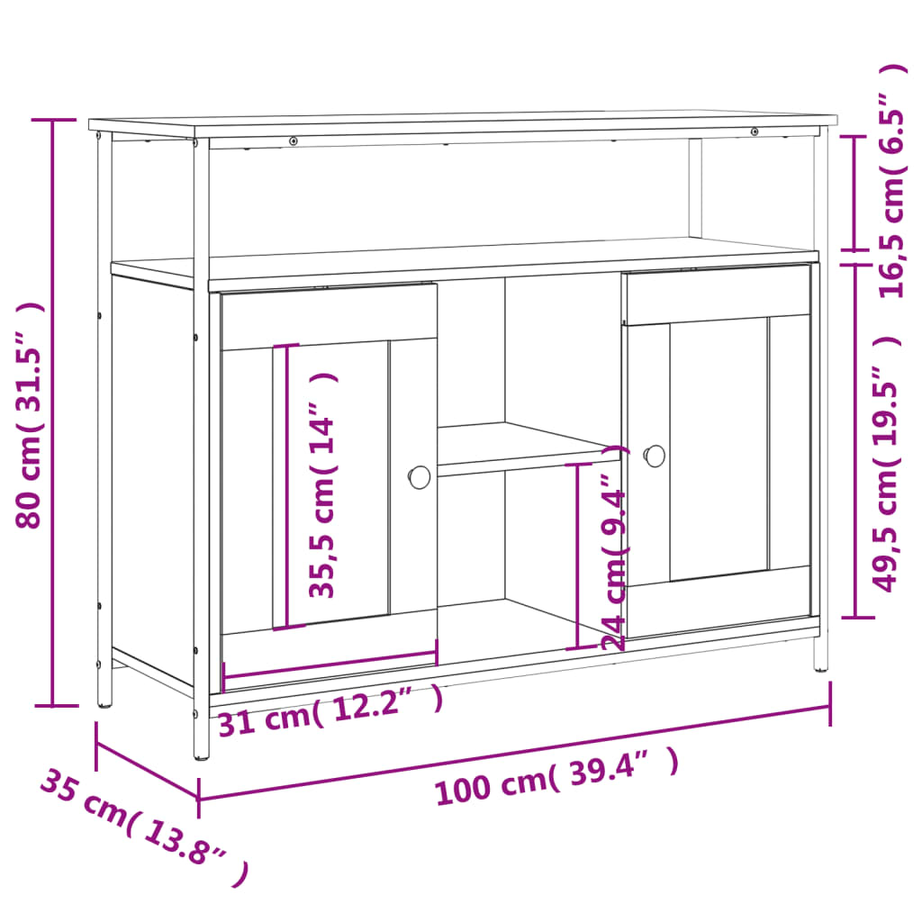 Credenza Rovere Fumo 100x35x80 cm in Legno Multistrato - homemem39